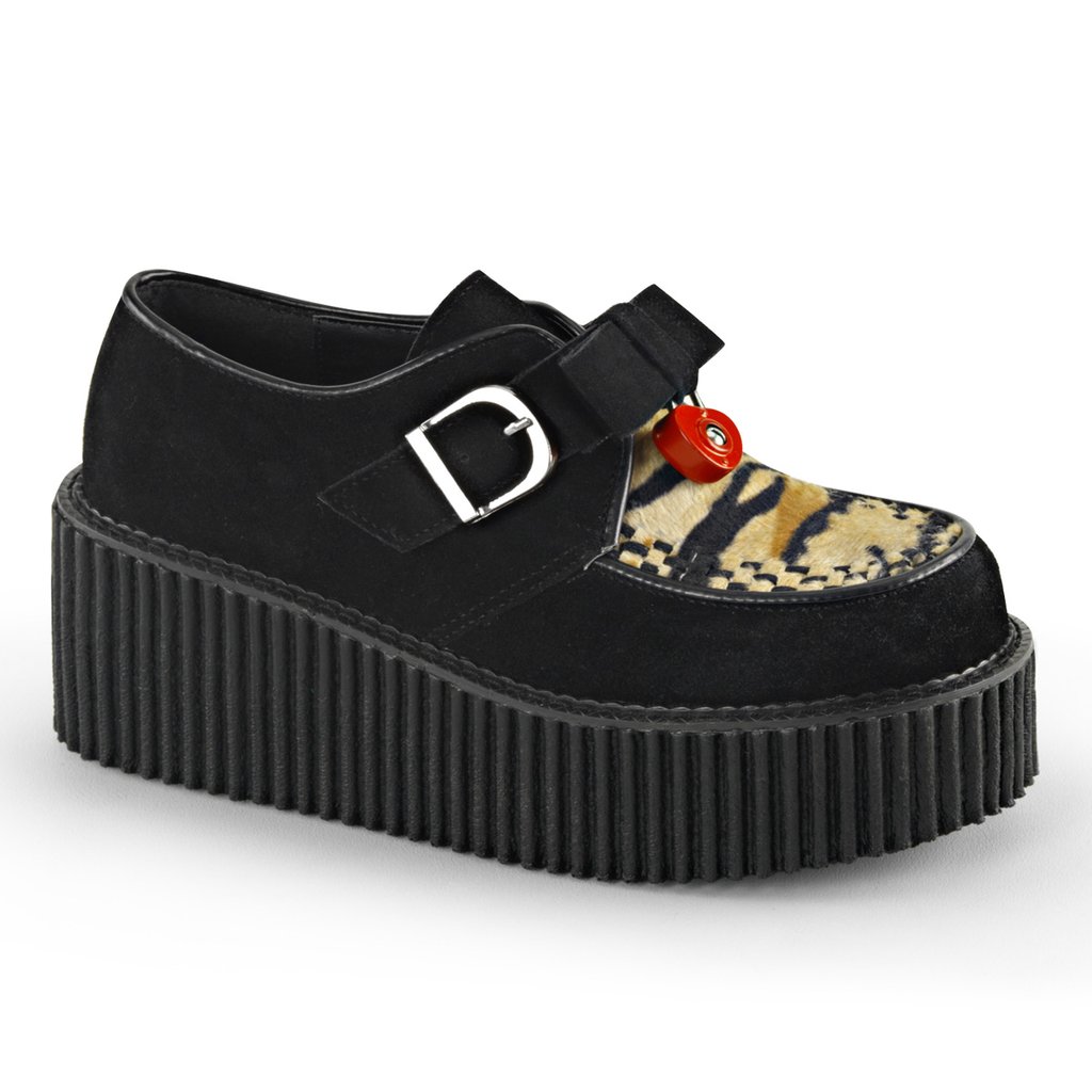 Creepers Demonia Creeper 213 Vegan Suède Femme - Noir/Jaune 07851-DIWM